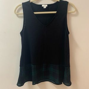 JCrew black and plaid sleeveless blouse